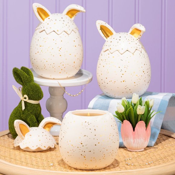 Ceramic Bunny Egg Jar with gold accents, Easter Decoration - Picture 1 of 5